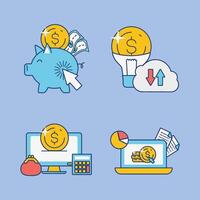 bundle of fintech set icons vector