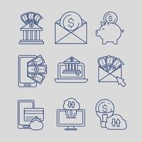 bundle of fintech set icons vector