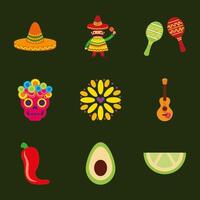 Conjunto de iconos mexicanos aislados diseño vectorial vector