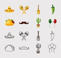 Conjunto de iconos mexicanos aislados diseño vectorial vector