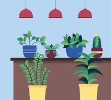 Isolated houseplants inside pots vector design