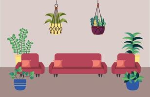 Isolated houseplants inside pots vector design