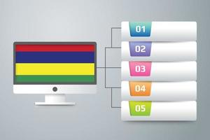 Mauritius Flag with Infographic Design Incorporate with Computer Monitor vector