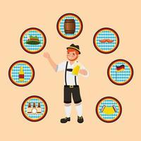 Celebración del oktoberfest con iconos de conjunto vector