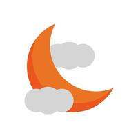 crescent moon and clouds flat style icon vector