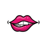 Pop art mouth biting lip fill style icon vector