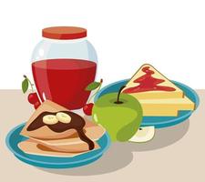 bread with apple and cherries jam breakfast ingredients vector