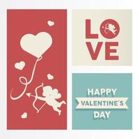 happy valentines day lettering card with cupid angel and heart floating vector