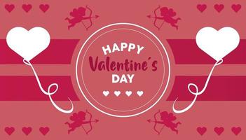 happy valentines day lettering in circular frame card with hearts balloons helium