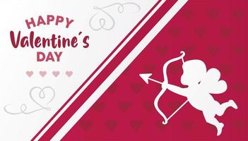 happy valentines day lettering card with angel cupid and arch vector