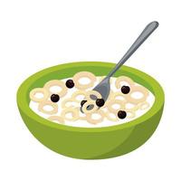 milk and cereals in dish breakfast icon vector