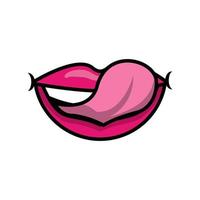 Pop art mouth licking sensually the lips and teeth fill style icon vector