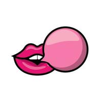 Pop art mouth with bubble gum balloon fill style vector