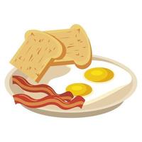 bread toast and eggs frieds with bacon vector