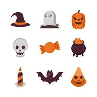 paquete de nueve iconos de set de halloween vector