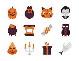 paquete de doce iconos de conjunto de halloween vector