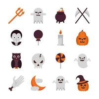 paquete de dieciséis iconos de conjunto de halloween vector