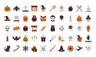 paquete de cincuenta iconos de conjunto de halloween vector