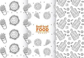 fresh local food patterns with lettering in white backgrounds vector