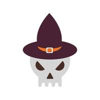 cráneo de cabeza de halloween con estilo plano de sombrero de bruja vector