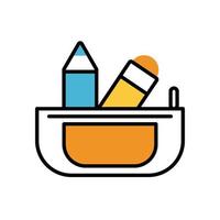 pencils in pencil case line style vector