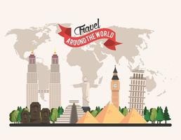 travel around the world design with set monuments vector