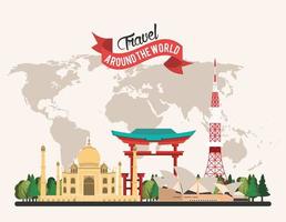 travel around the world design with set monuments vector