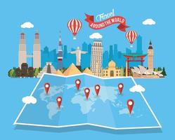 travel around the world design with set monuments vector