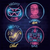 bundle of bar labels neon lights vector