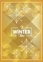 winter poster golden with snowflakes pattern vector