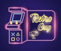 retro video game neon with machine and trophy vector