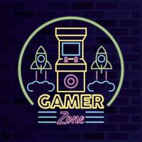 retro video game neon with machine and rockets vector