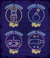 neón de videojuegos retro con iconos de conjunto vector