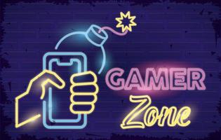 retro video game neon with bomb vector