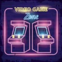 neón de videojuegos retro con máquinas vector