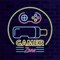 retro video game neon with control and vr mask vector