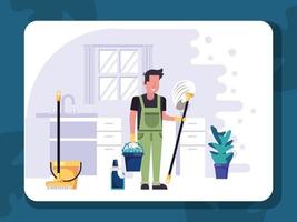 man worker housekepping with equipment vector