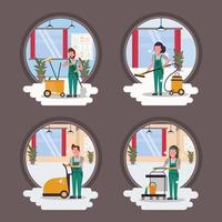 couple workers housekepping with equipment vector