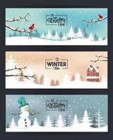 set of winter time poster scenes