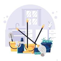 house with housekeeping equipment scene vector