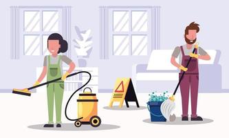couple workers in housekepping with equipment vector
