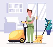 man worker housekepping with equipment vector