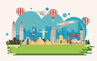 travel around the world design with set monuments vector