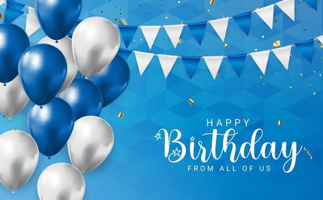 Happy Birthday congratulations banner design with Confetti, Balloons and  Glossy Glitter Ribbon for Party Holiday Background. Vector Illustration  4161157 Vector Art at Vecteezy