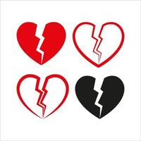 Red broken heart isolated . Set vector illustration. Flat