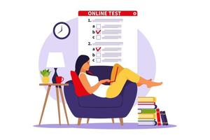 Concept online testing, e-learning, examination on computer. Vector illustration. Flat