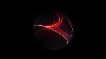 Rotação futurista de esfera de malha digital vermelha em fundo preto