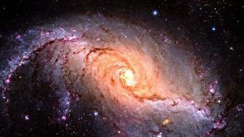 Space journey through start field into stellar nursery NGC 1672. Spiral video