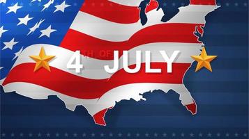 Fondo del 4 de julio para el día de la independencia de los Estados Unidos de América con el mapa de Estados Unidos y el patrón de la bandera estadounidense. ilustración vectorial. vector