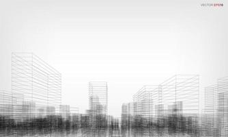 Wireframe city background. Perspective 3D render of building wireframe. Vector. vector